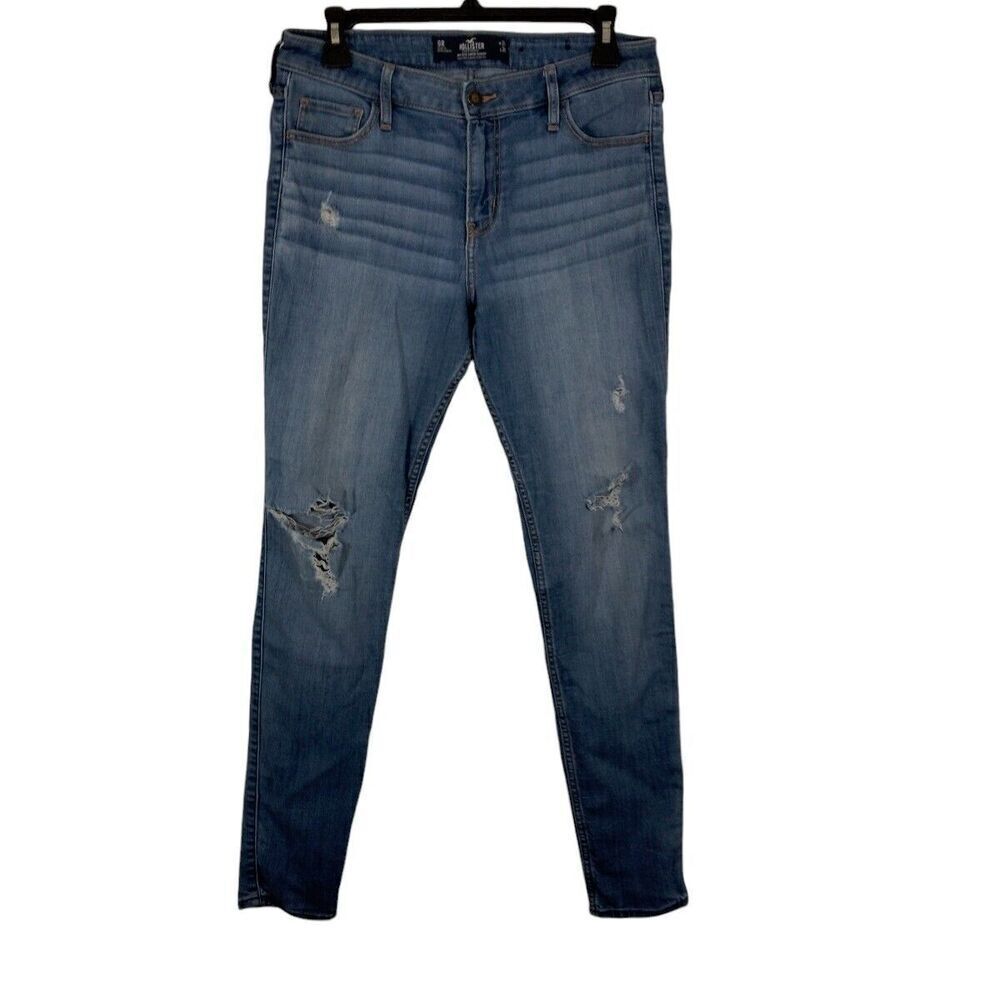 Hollister Denim Blue Jeans Size 9R Reg Distressed Super Skinny Jeans Mid Rise